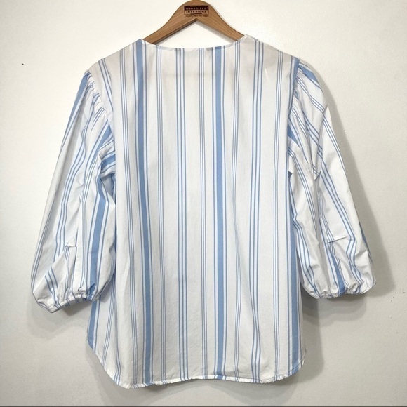 Zara V-Neck Striped Balloon Sleeve High Low Blouse Size M - Picture 9 of 15